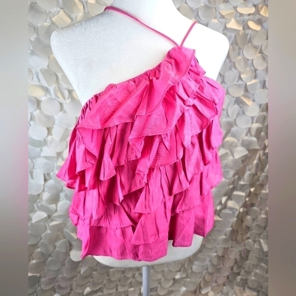 Pink Ruffled One-Shoulder Crop Top - Picture 3 of 5